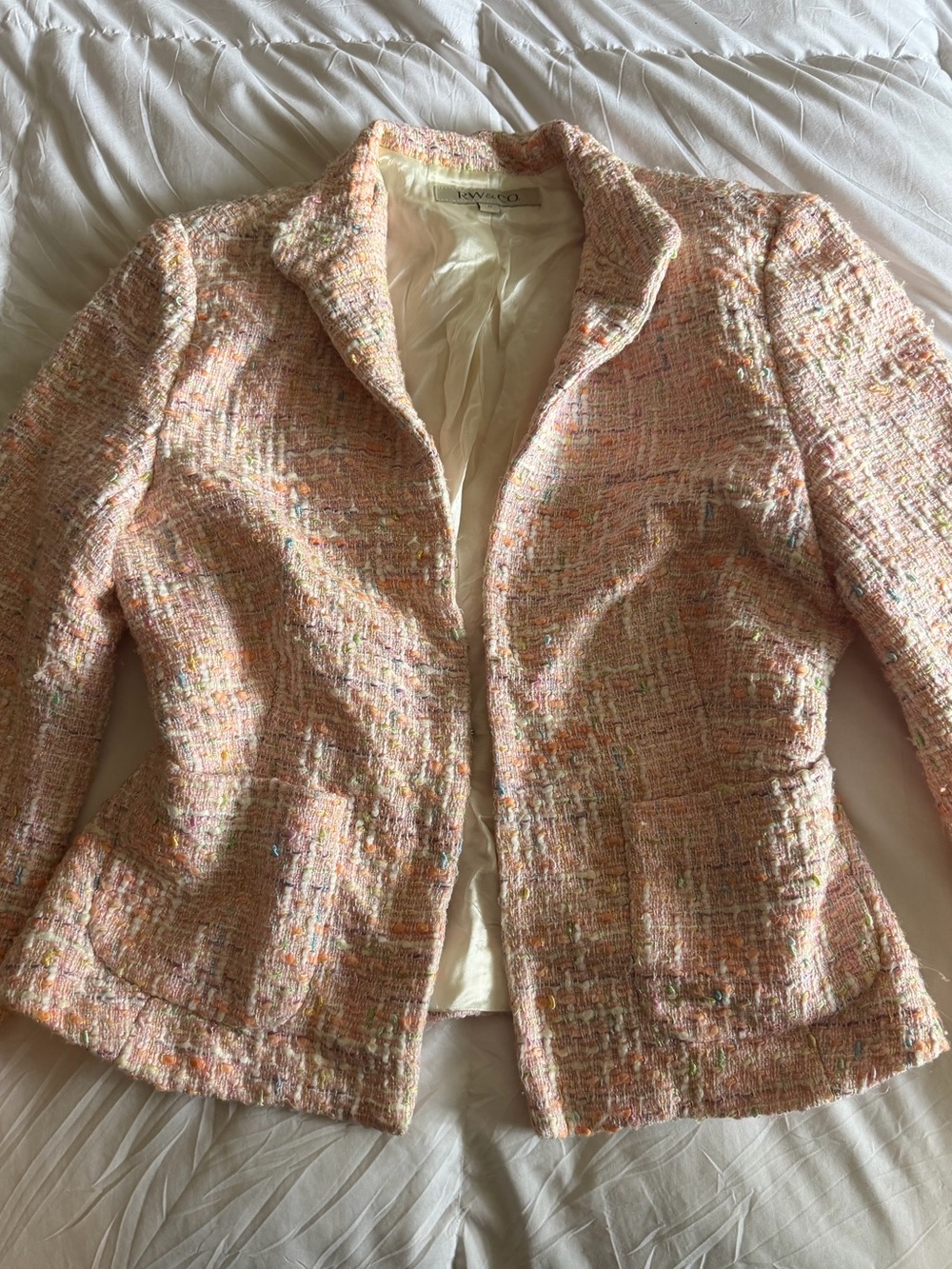 Vintage Chanel-style Light Pink Tweed Jacket